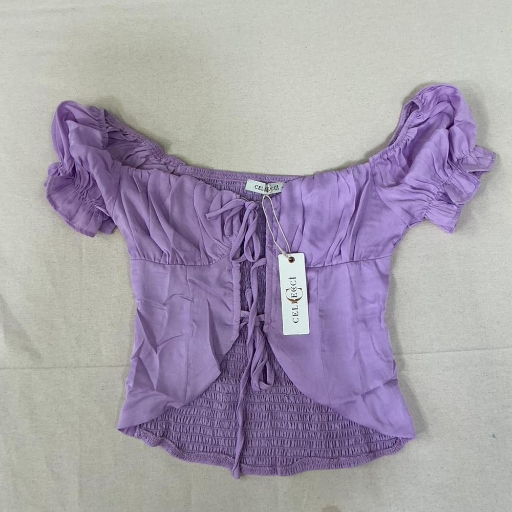 CELLECCI lavender peasant-style top